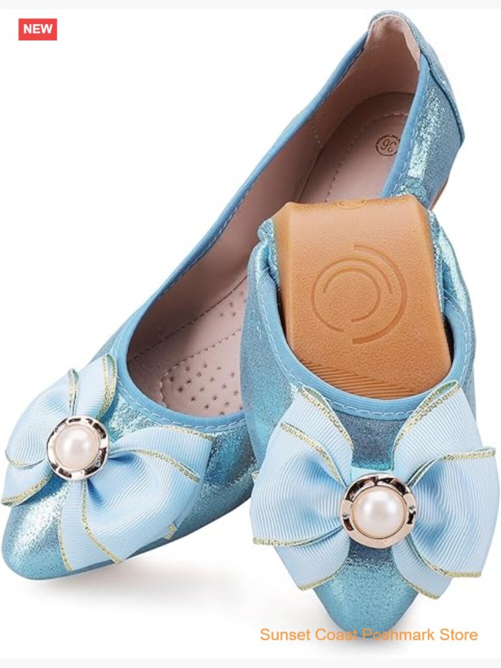 Foldable Rhinestone Pointed Toe Ballet Flats Slip On Comfort Work Loafers
